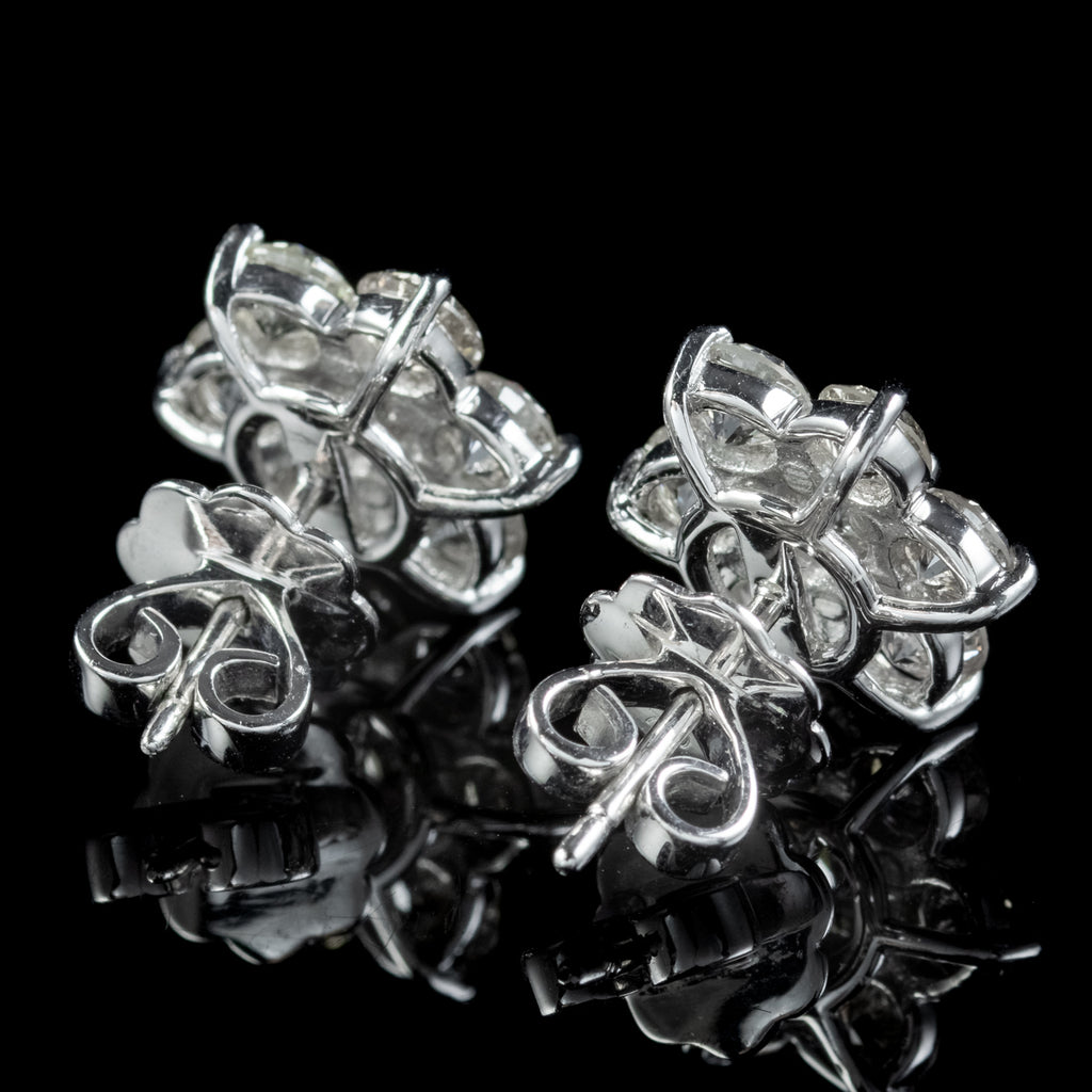 Diamond Flower Stud Earrings 18ct Gold 4.55ct Of Diamond 