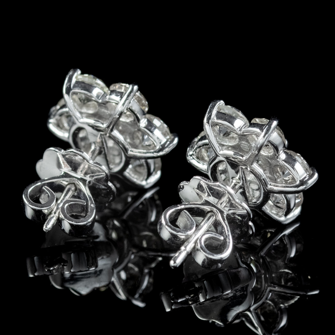 Diamond Flower Stud Earrings 18ct Gold 4.55ct Of Diamond 