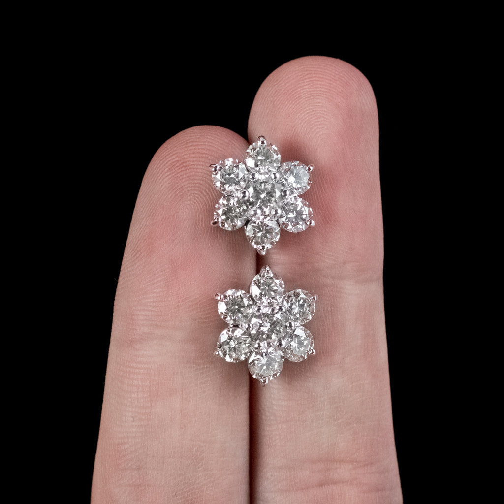 Diamond Flower Stud Earrings 18ct Gold 4.55ct Of Diamond 