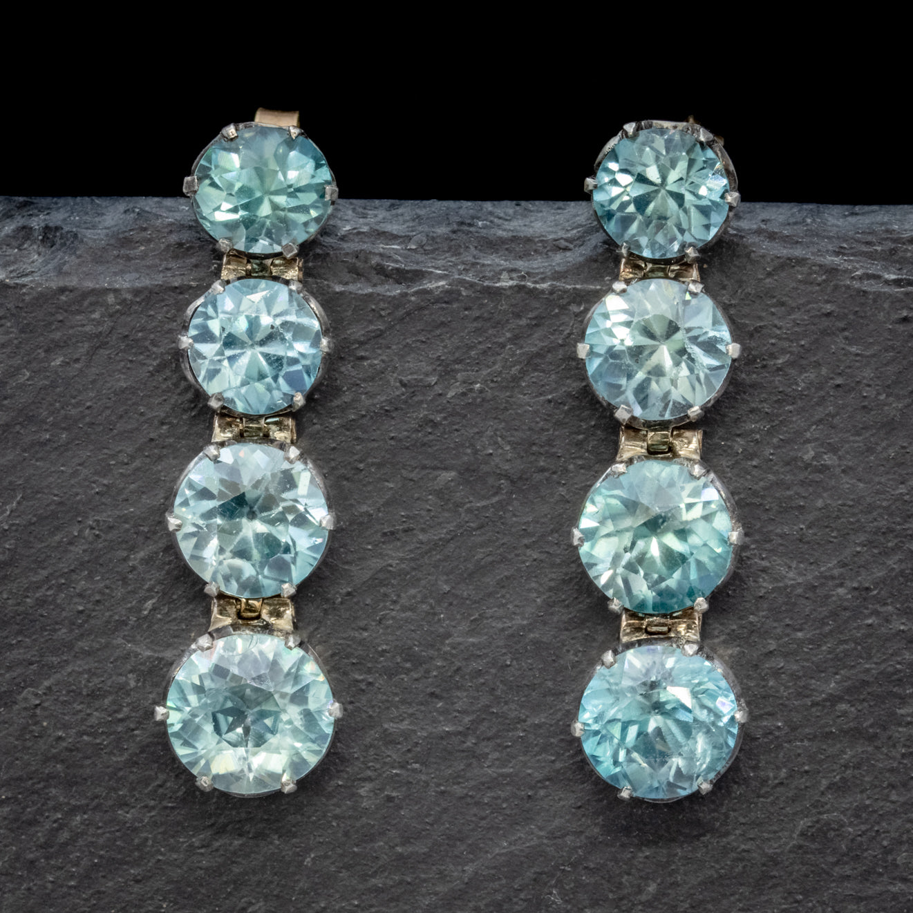EDWARDIAN BLUE ZIRCON EARRINGS 9CT GOLD Secondary image
