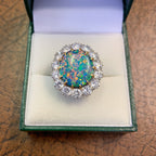 VINTAGE BLACK OPAL CLUSTER RING PLATINUM 5.75CT OPAL CIRCA 1970 box