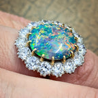 VINTAGE BLACK OPAL CLUSTER RING PLATINUM 5.75CT OPAL CIRCA 1970 close