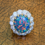 VINTAGE BLACK OPAL CLUSTER RING PLATINUM 5.75CT OPAL CIRCA 1970 front