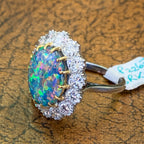 VINTAGE BLACK OPAL CLUSTER RING PLATINUM 5.75CT OPAL CIRCA 1970 side