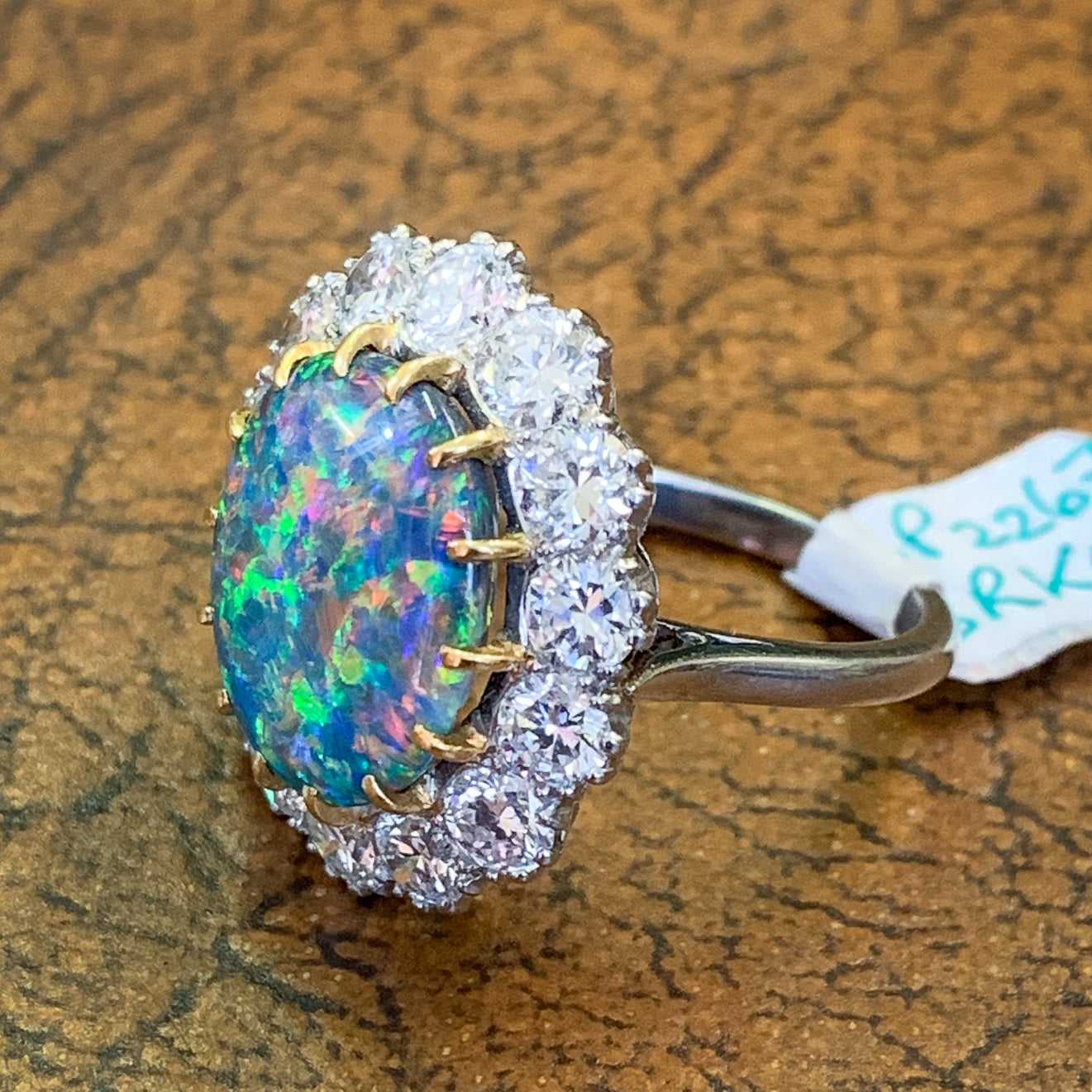 VINTAGE BLACK OPAL CLUSTER RING PLATINUM 5.75CT OPAL CIRCA 1970 side