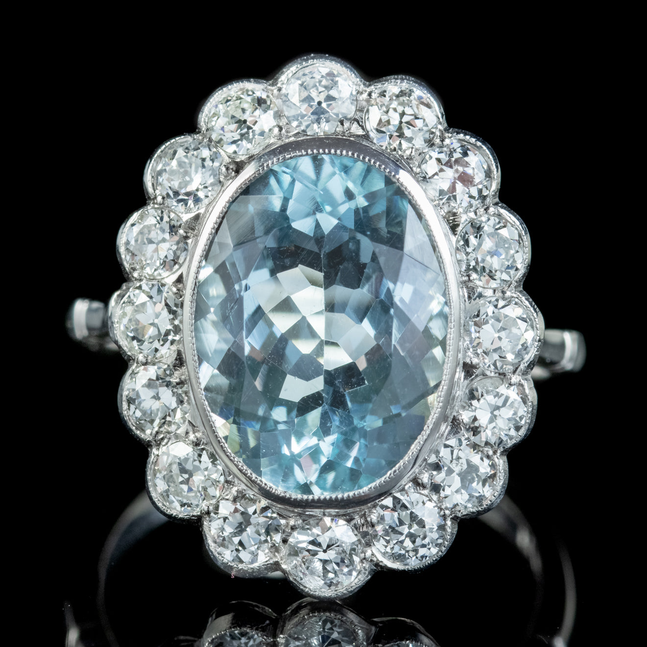 Edwardian Style Aquamarine Diamond Cluster Ring 5Ct Aqua Secondary image