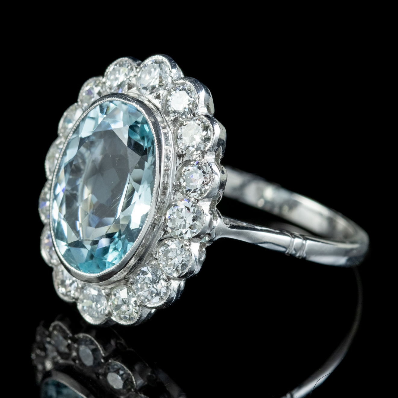 Edwardian Style Aquamarine Diamond Cluster Ring 5ct Aqua 