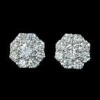 Edwardian Style Diamond Daisy Cluster Stud Earrings 1.68ct Of Diamond