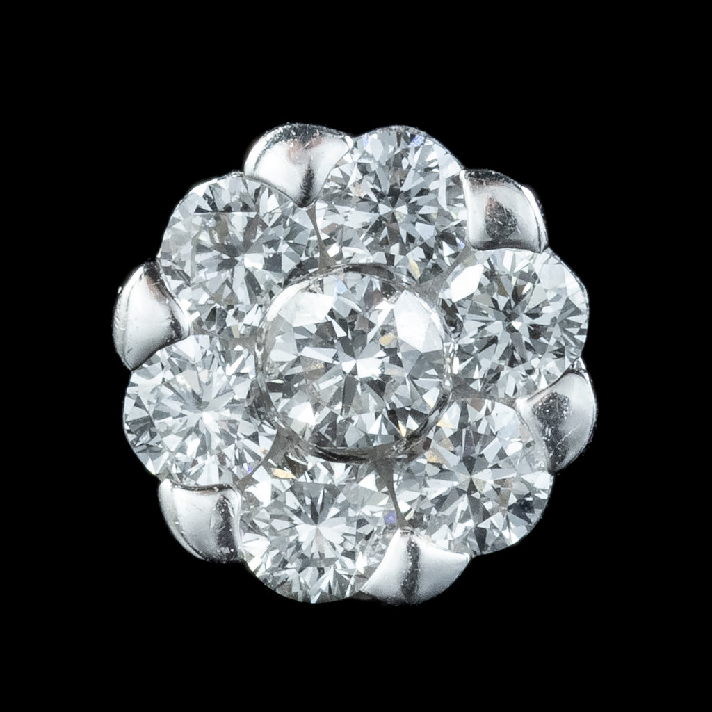 Edwardian Style Diamond Daisy Stud Earrings 18ct Gold 1ct Of Diamond