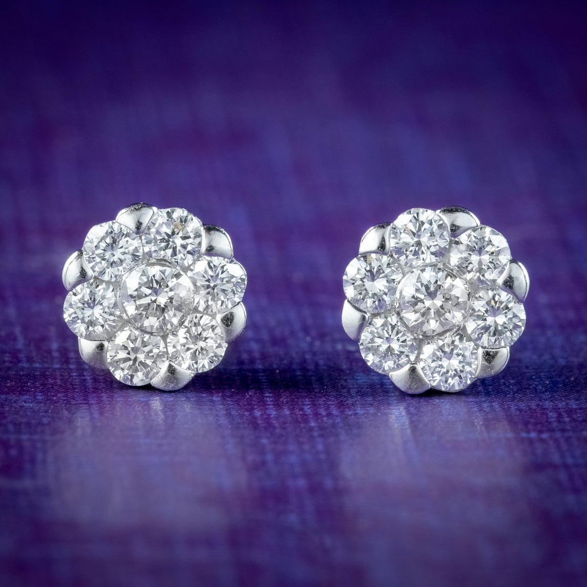 Edwardian Style Diamond Daisy Stud Earrings 18ct Gold 1ct Of Diamond Main image