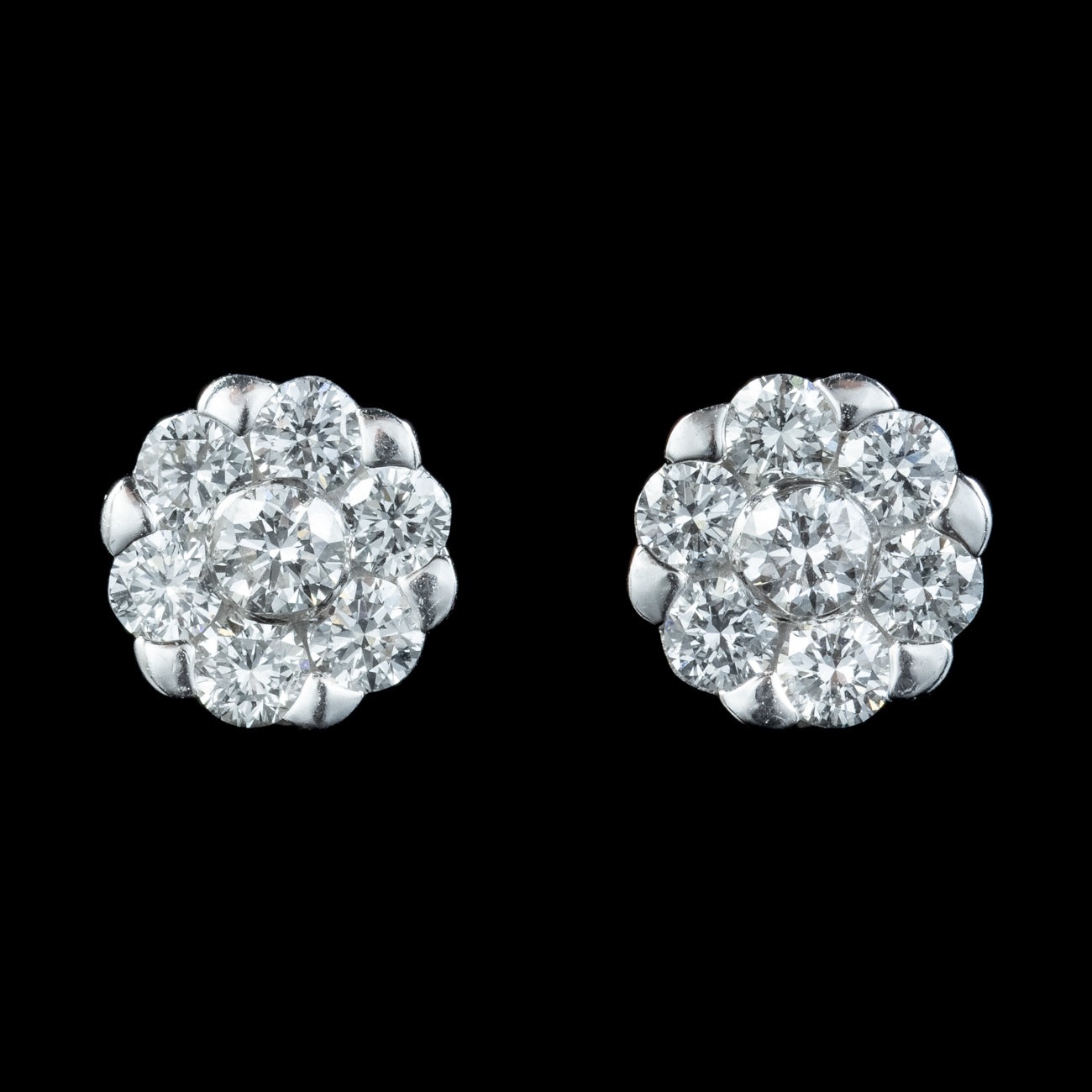 Edwardian Style Diamond Daisy Stud Earrings 18ct Gold 1ct Of Diamond