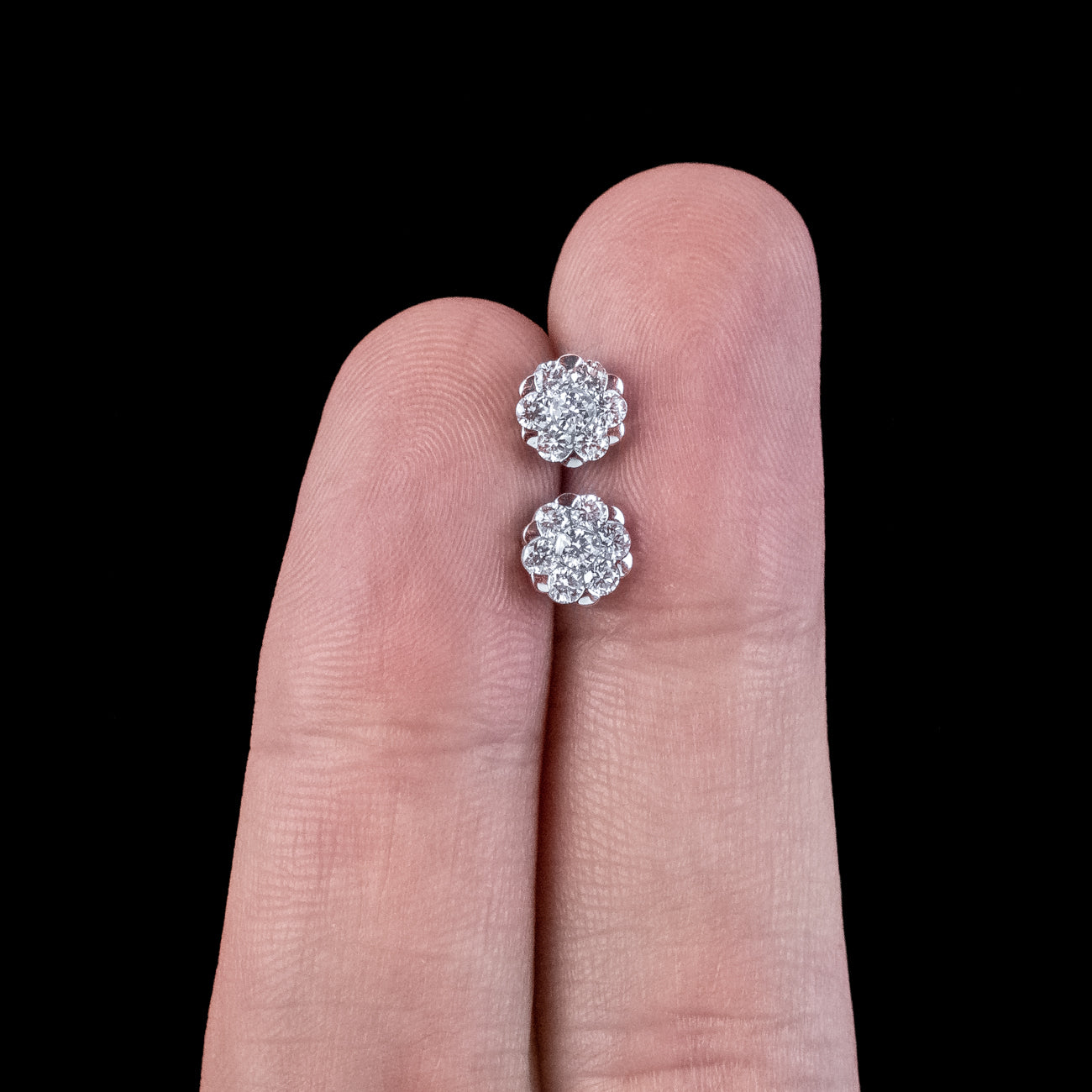 Edwardian Style Diamond Daisy Stud Earrings 18ct Gold 1ct Of Diamond