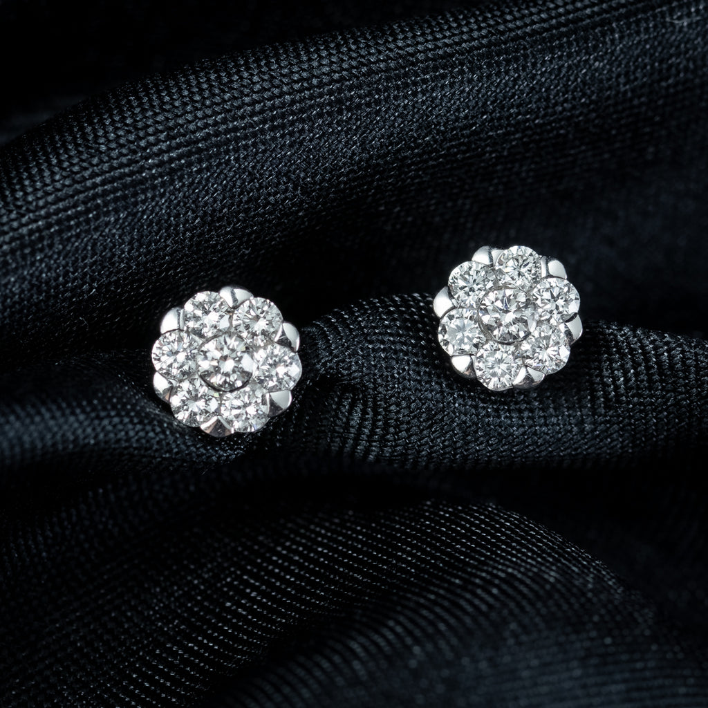 Edwardian Style Diamond Daisy Stud Earrings 18ct Gold 1ct Of Diamond