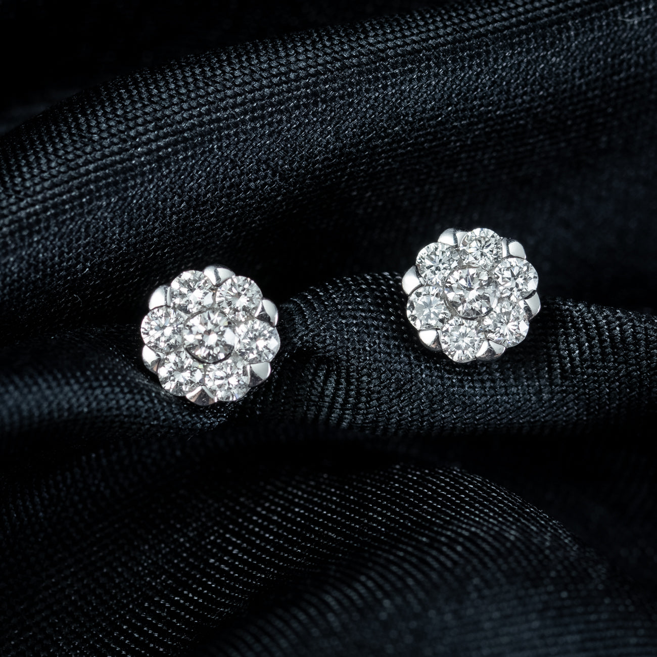 Edwardian Style Diamond Daisy Stud Earrings 18ct Gold 1ct Of Diamond