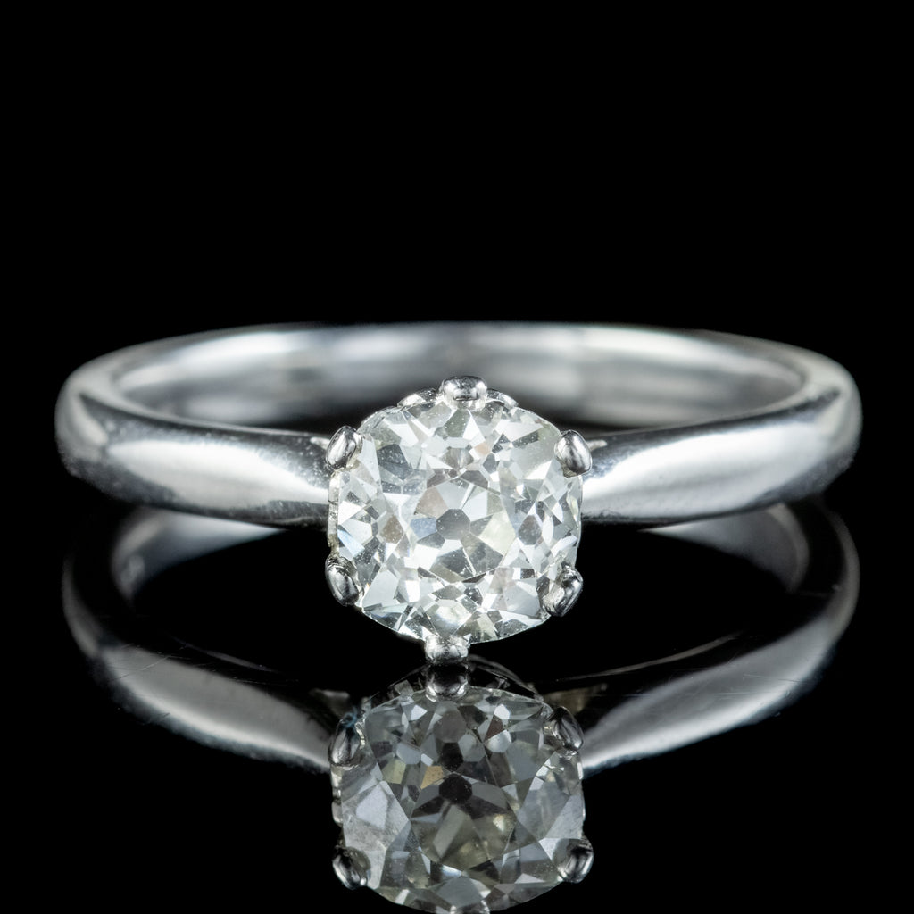 Edwardian Style Diamond Solitaire Ring 1.3ct Old Cut Diamond 