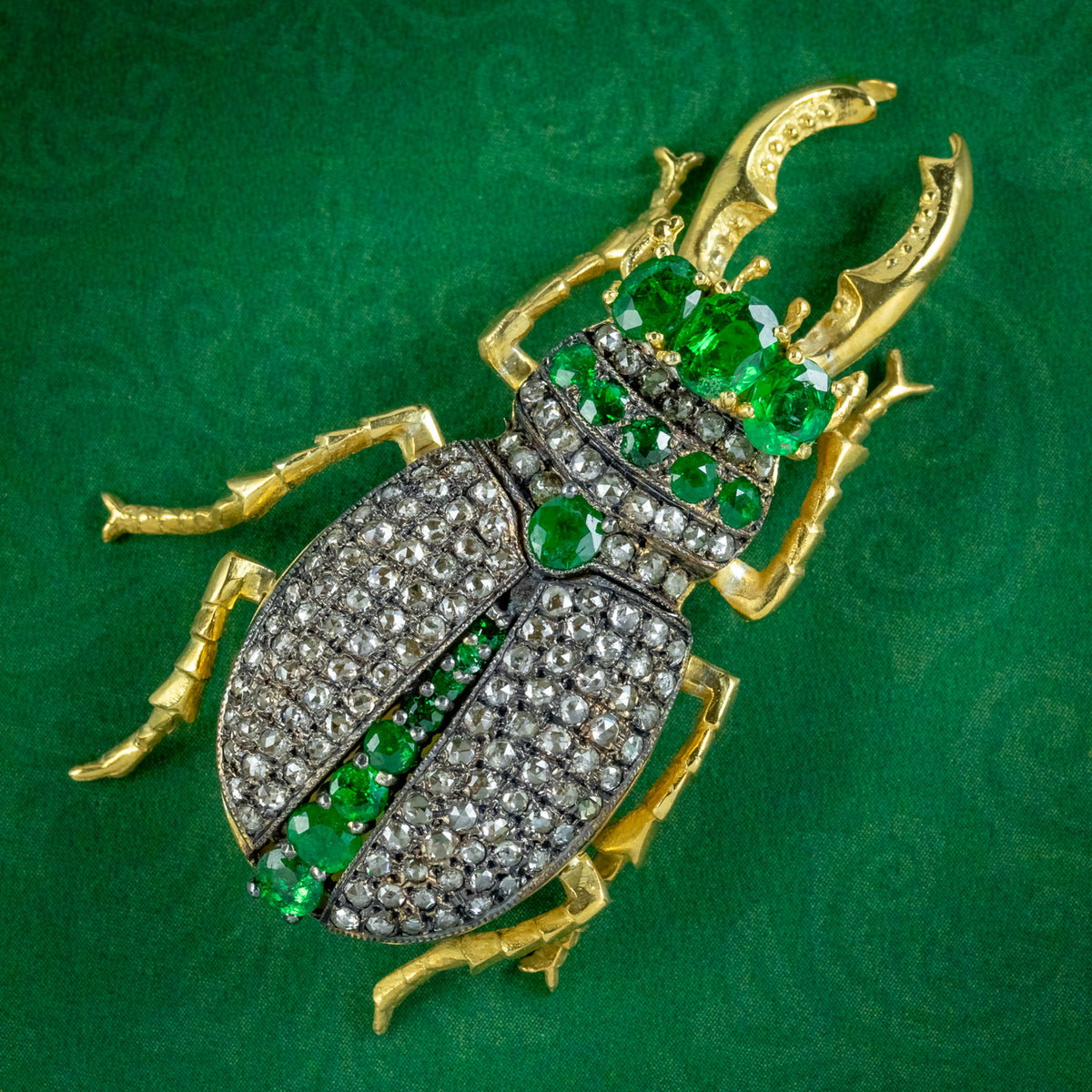 Edwardian Style Emerald Diamond Stag Beetle Brooch 3ct Of Emerald  Main image