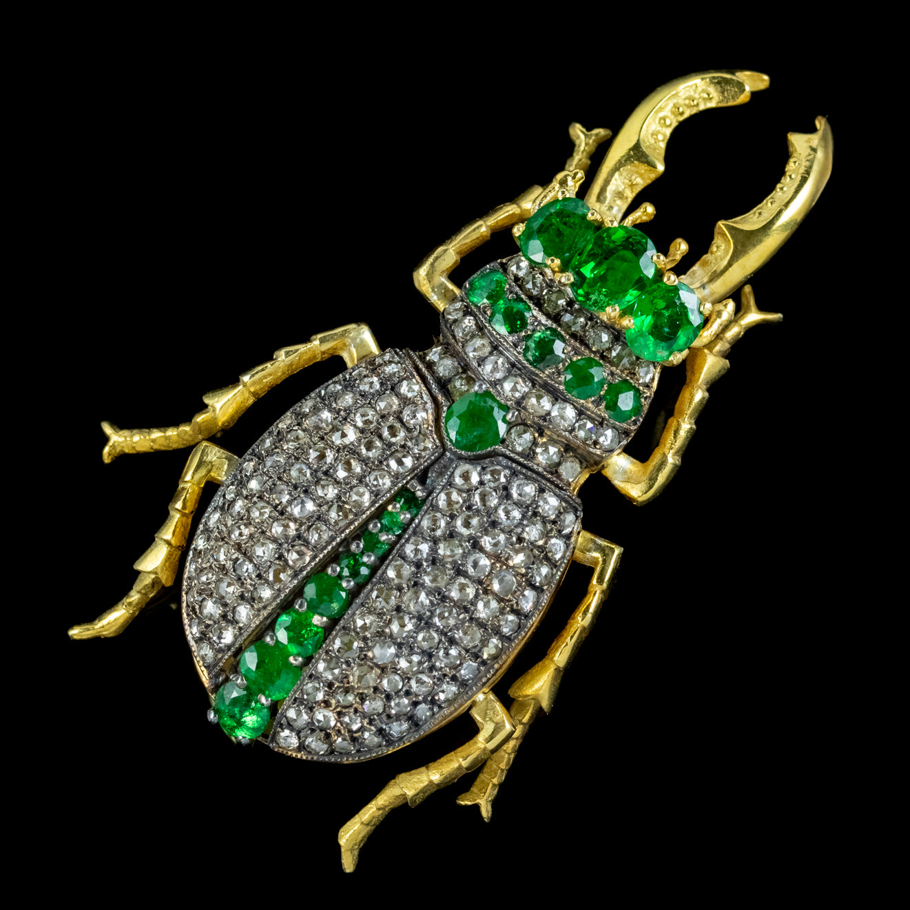 Edwardian Style Emerald Diamond Stag Beetle Brooch 3ct Of Emerald Secondary image