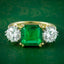 Edwardian Style Emerald Diamond Trilogy Ring 3.39ct Emerald 1.95ct Diamond With Cert 