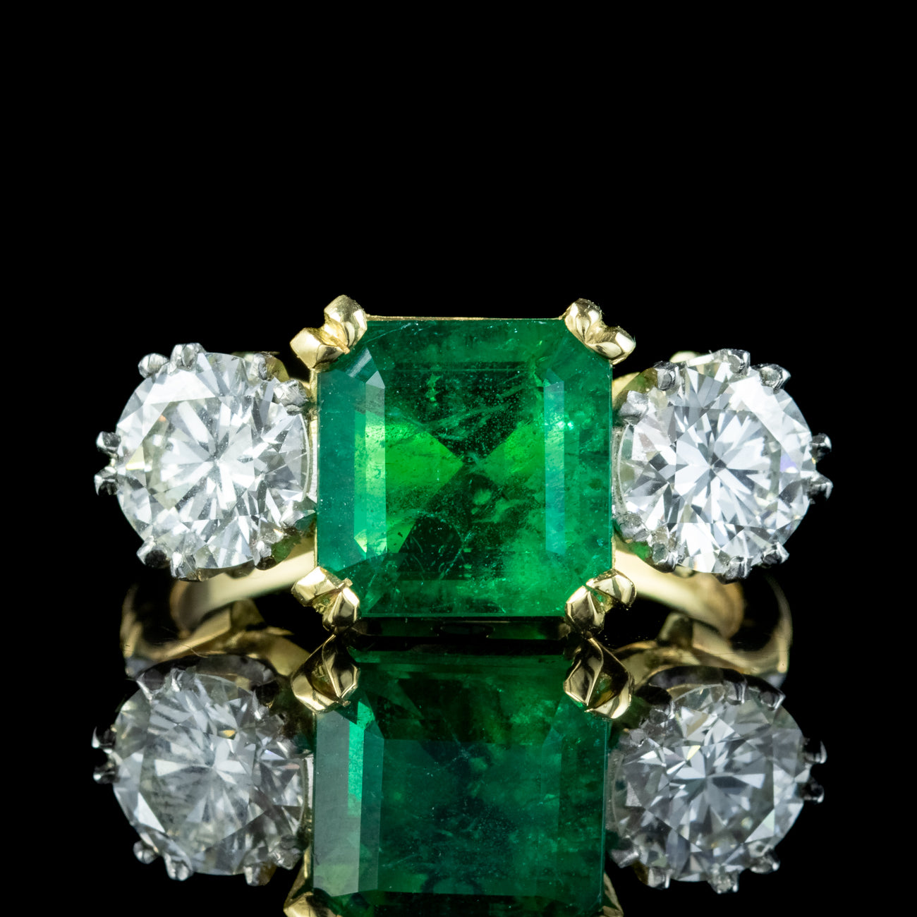 Edwardian Style Emerald Diamond Trilogy Ring 3.39ct Emerald 1.95ct Diamond With Cert Secondary image