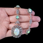 Edwardian Style Opal Diamond Lavaliere Necklace Silver 18ct Gold 30ct Of Opal