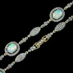 Edwardian Style Opal Diamond Lavaliere Necklace Silver 18ct Gold 30ct Of Opal
