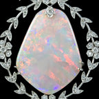 Edwardian Style Opal Diamond Lavaliere Pendant Necklace 18ct Gold 3ct Of Diamond 