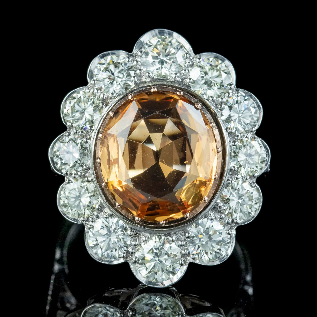 Edwardian Style Orange Topaz Diamond Cocktail Ring 6.5ct Topaz Secondary image