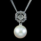 Edwardian Style Pearl Diamond Pendant Necklace 18ct Gold 