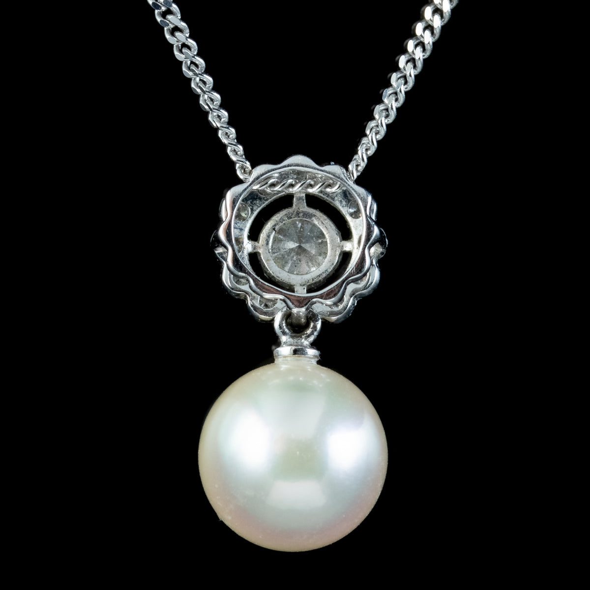 Edwardian Style Pearl Diamond Pendant Necklace 18ct Gold 