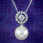 Edwardian Style Pearl Diamond Pendant Necklace 18ct Gold 