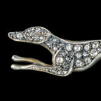 Edwardian Style Rose Cut Diamond Greyhound Brooch Silver Gold Gilt 