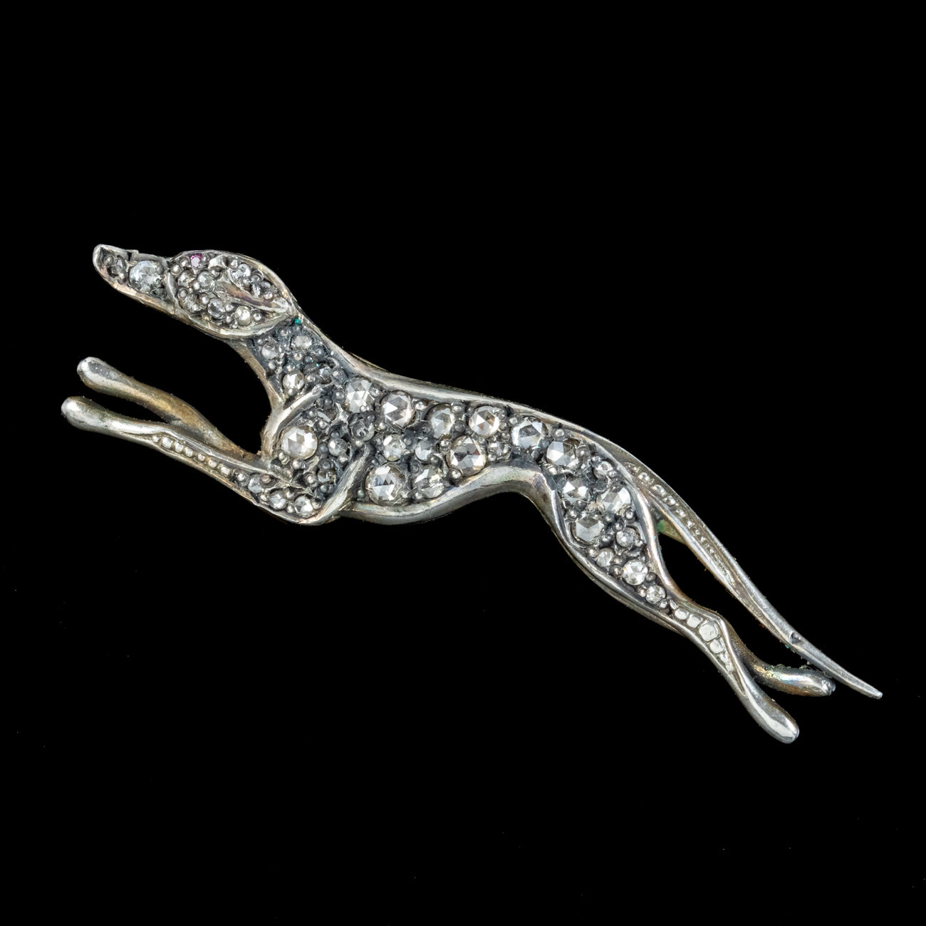 Edwardian Style Rose Cut Diamond Greyhound Brooch Silver Gold Gilt Secondary image