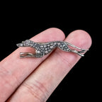 Edwardian Style Rose Cut Diamond Greyhound Brooch Silver Gold Gilt 