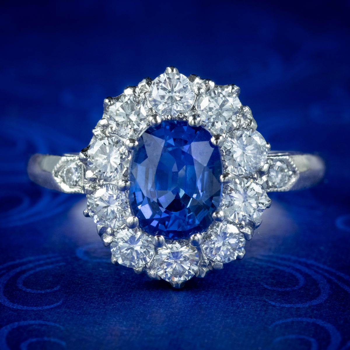 Edwardian Style Sapphire Diamond Cluster Ring 1ct Blue Sapphire Main image