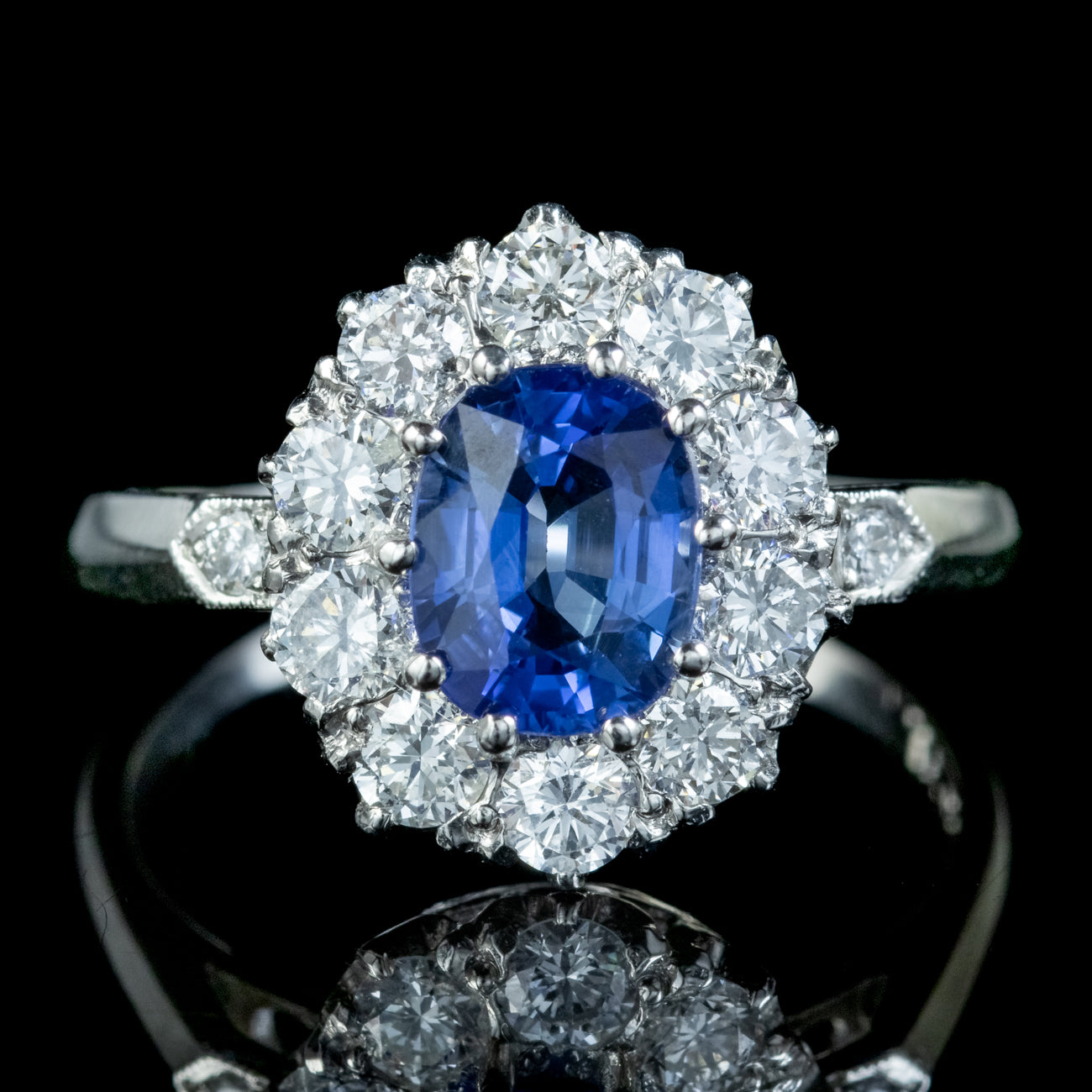 Edwardian Style Sapphire Diamond Cluster Ring 1ct Blue Sapphire Secondary image