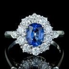 Edwardian Style Sapphire Diamond Cluster Ring 1ct Blue Sapphire