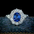 Edwardian Style Sapphire Diamond Cluster Ring 1ct Blue Sapphire