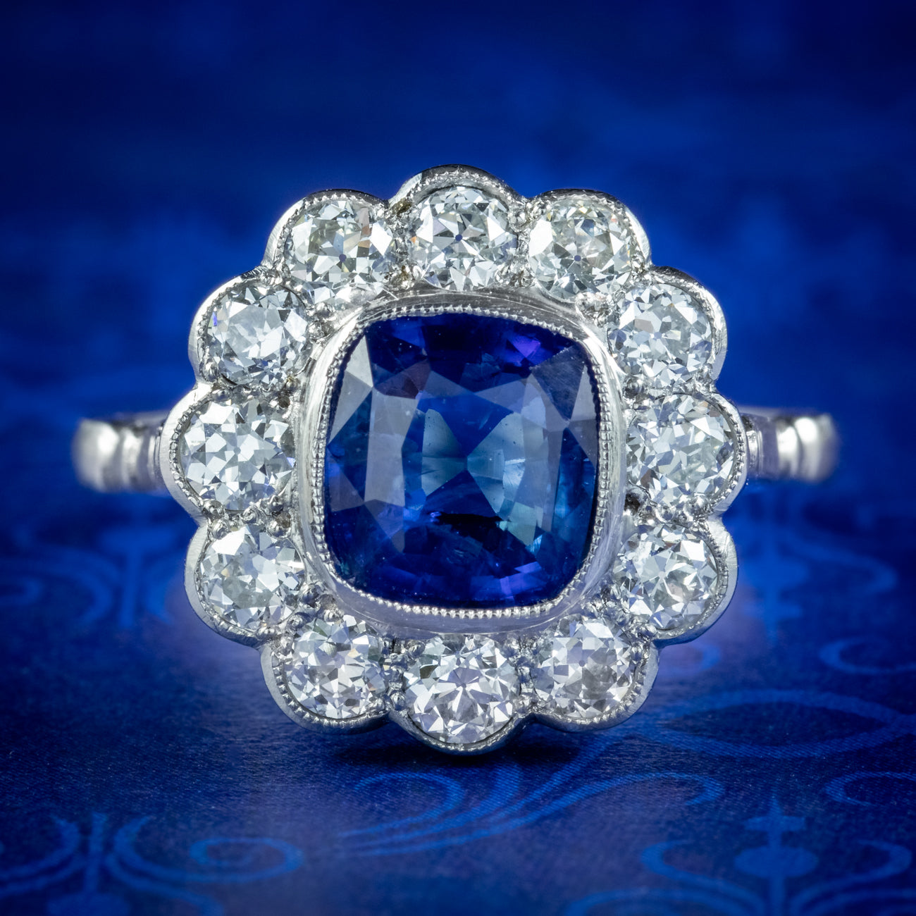 Edwardian Style Sapphire Diamond Cluster Ring 2ct Sapphire Main image