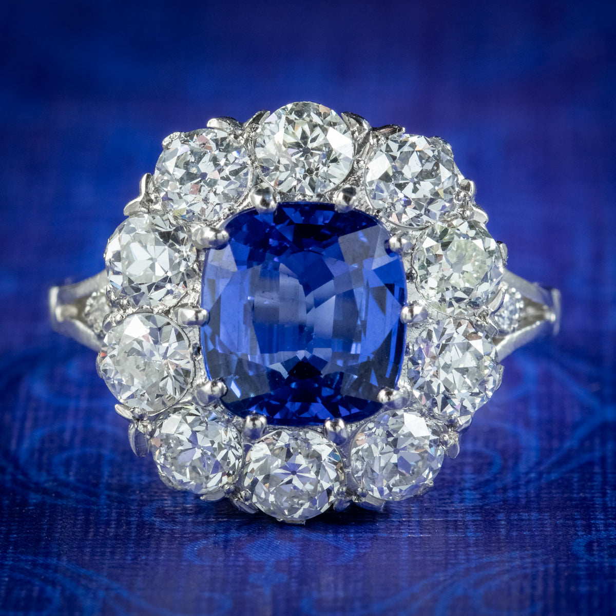 Edwardian Style Sapphire Diamond Cluster Ring 3.25ct Sapphire  Main image