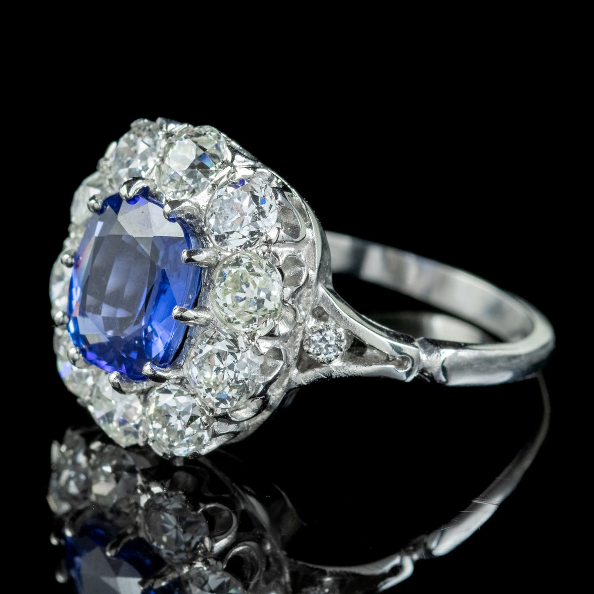 Edwardian Style Sapphire Diamond Cluster Ring 3.25ct Sapphire 