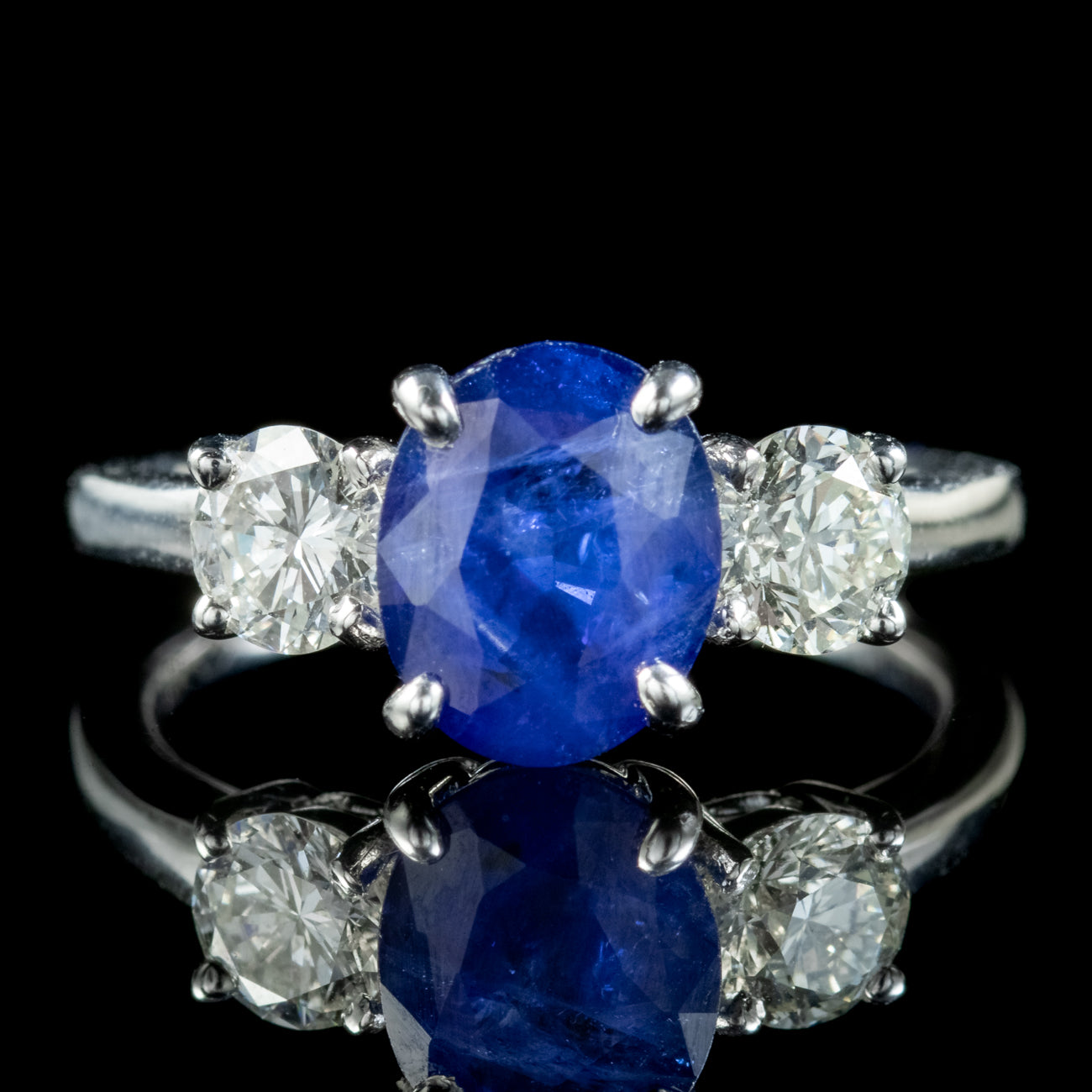 Edwardian Style Sapphire Diamond Trilogy Ring 1.80ct Sapphire Secondary image