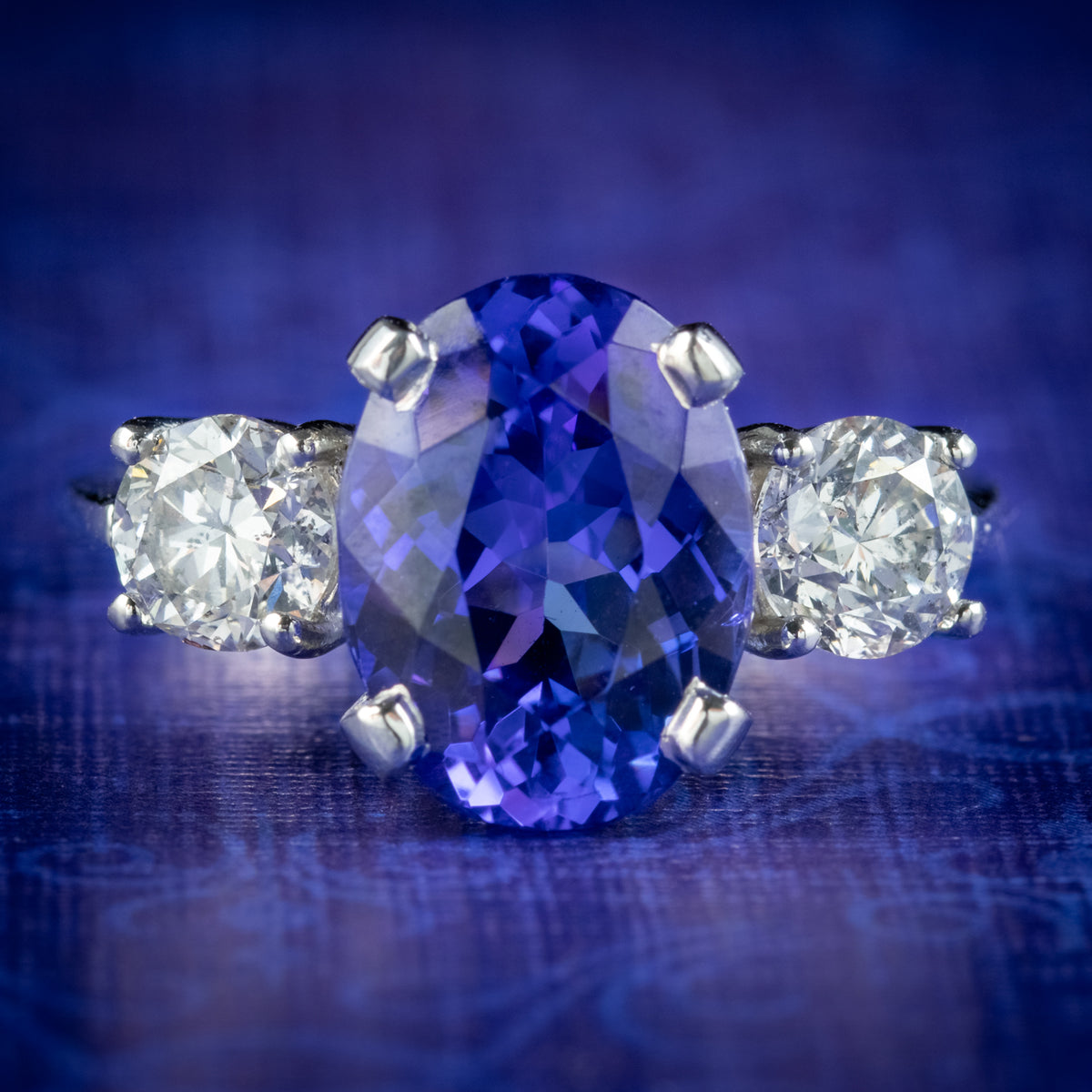Edwardian Style Tanzanite Diamond Trilogy Ring 4.50ct Tanzanite  Main image