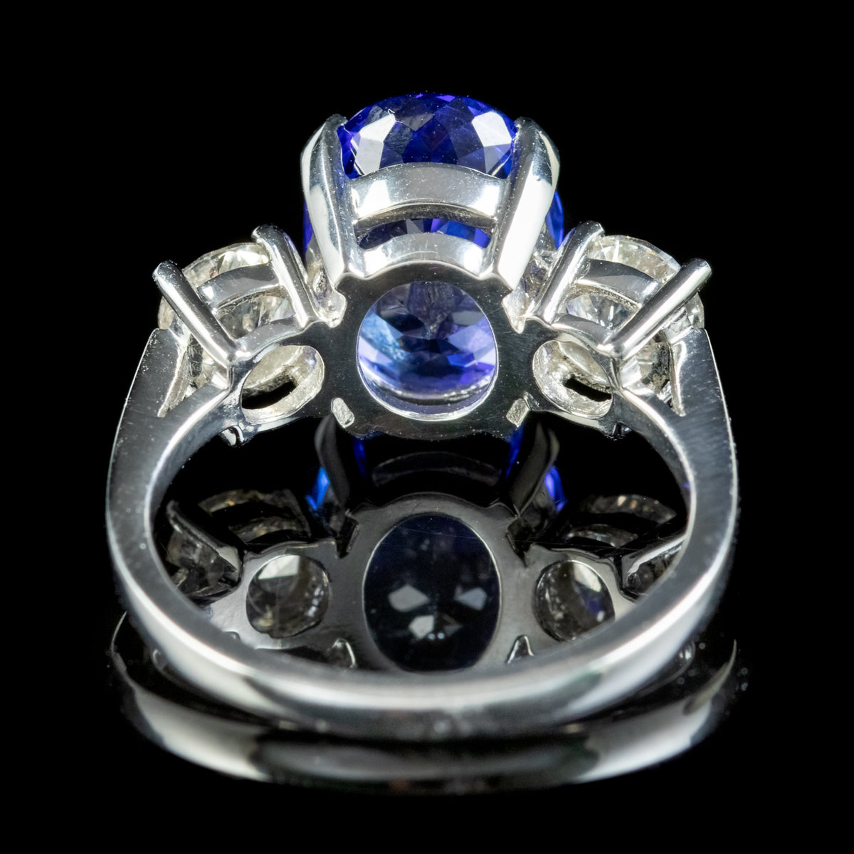 Edwardian Style Tanzanite Diamond Trilogy Ring 4.50ct Tanzanite 