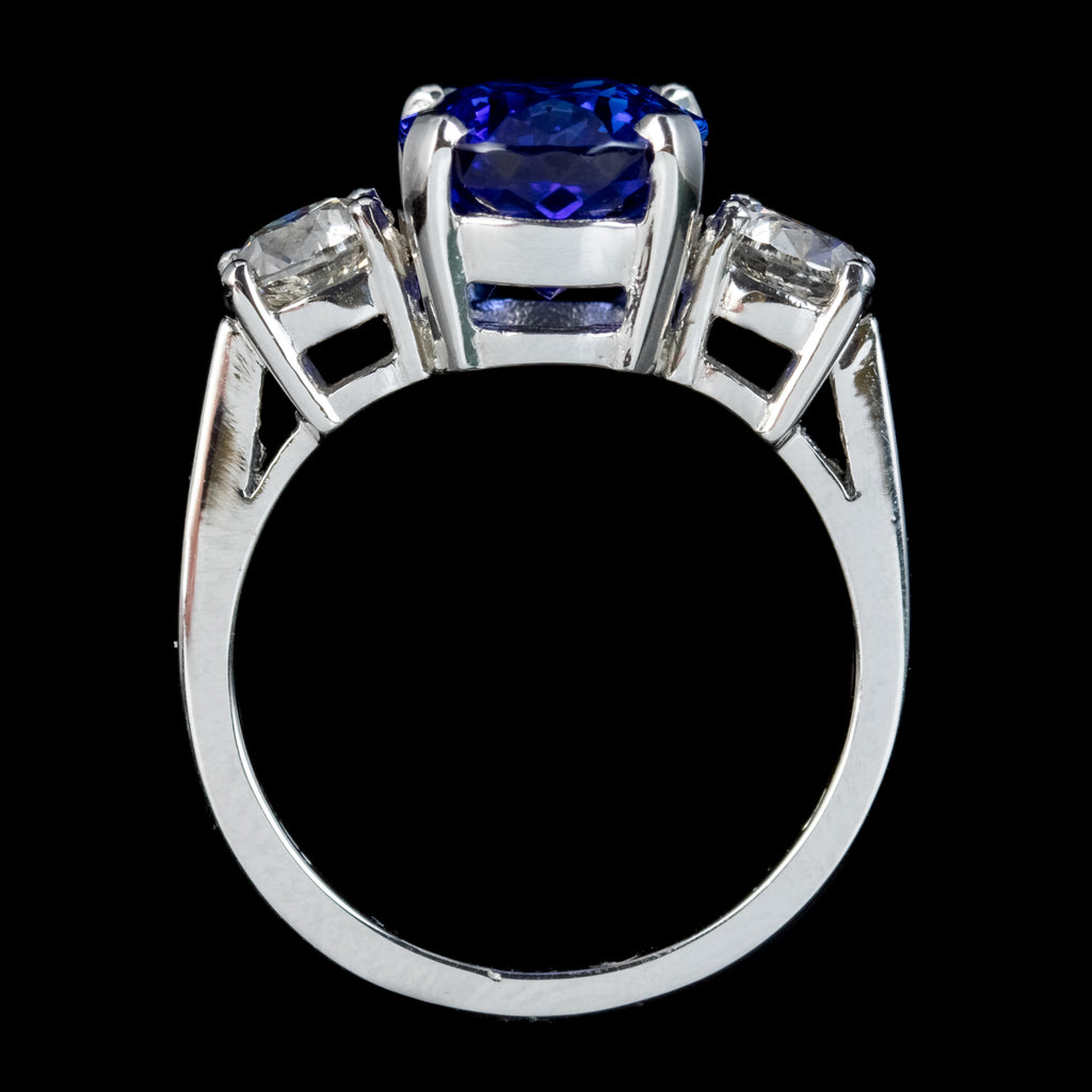 Edwardian Style Tanzanite Diamond Trilogy Ring 4.50ct Tanzanite 