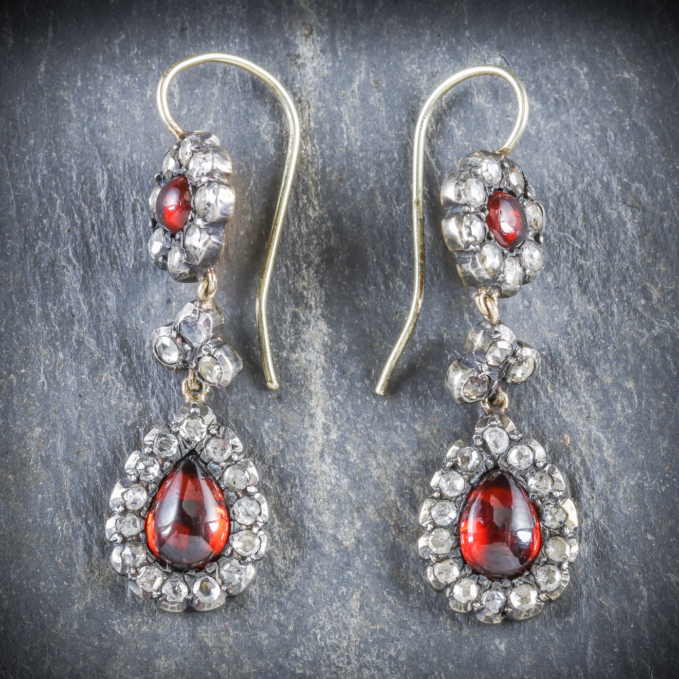 Georgian Garnet Diamond Drop Earrings Secondary image