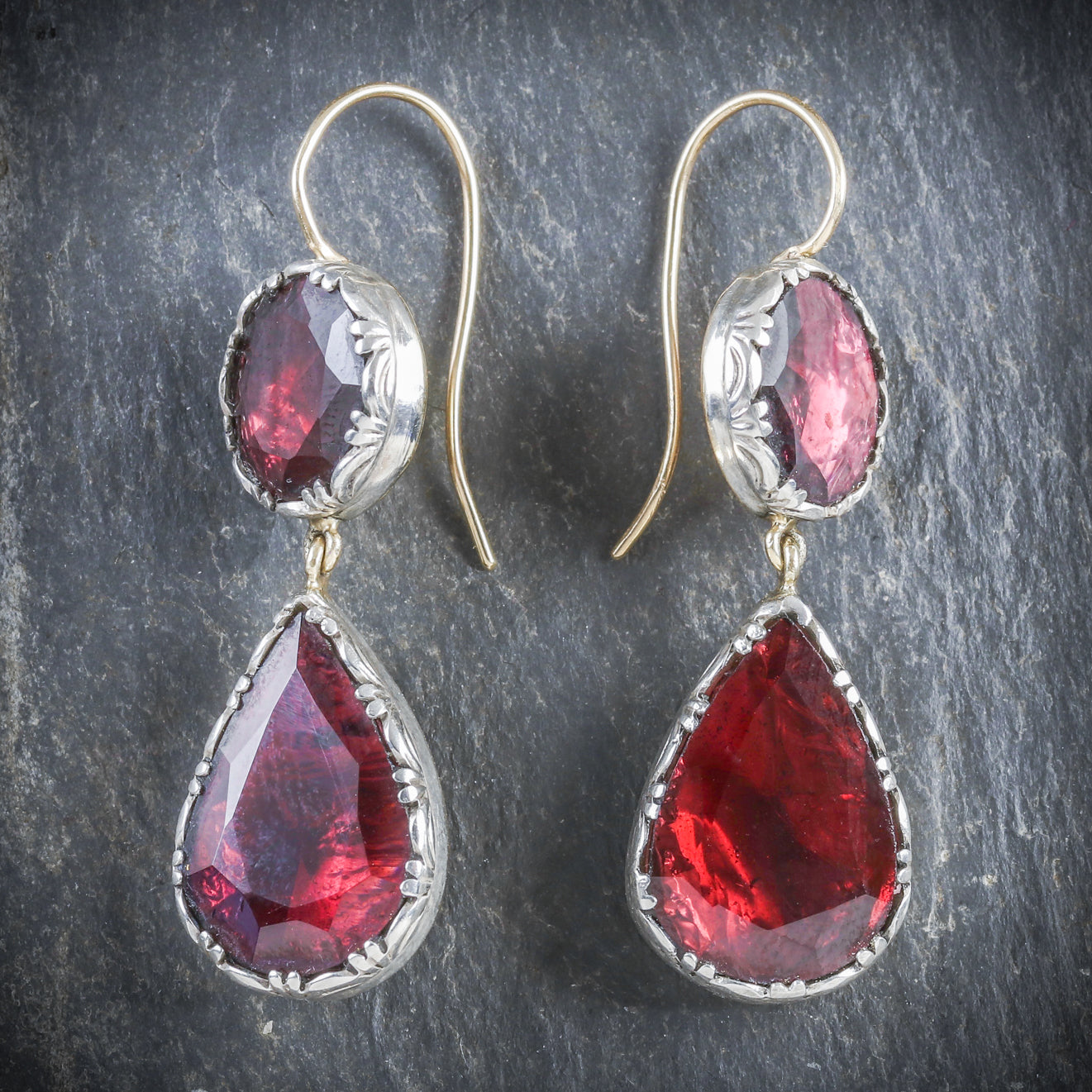Georgian Garnet Drop Earrings 18ct Gold Flat Cut Garnet Secondary image