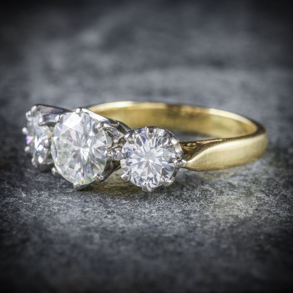 MOISSANITE DIAMOND TRILOGY 18CT GOLD RING SIDE