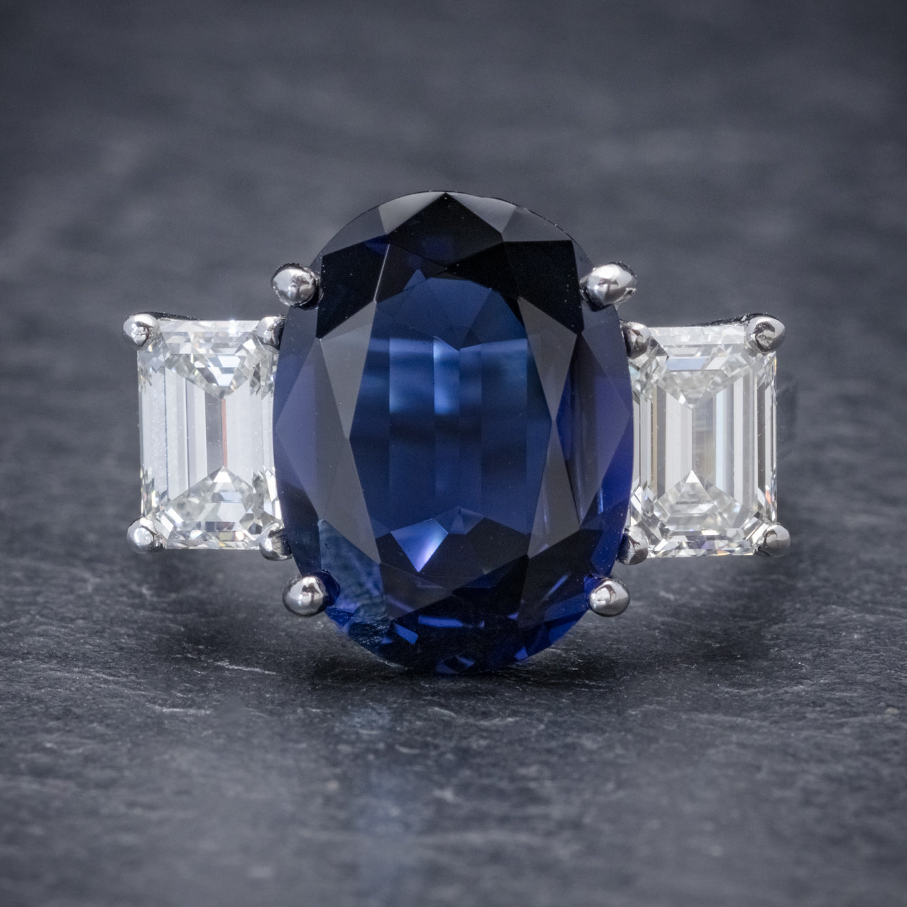 NATURAL SAPPHIRE RING 6.96CT SAPPHIRE 2.07CT DIAMOND PLATINUM CERT FRONT