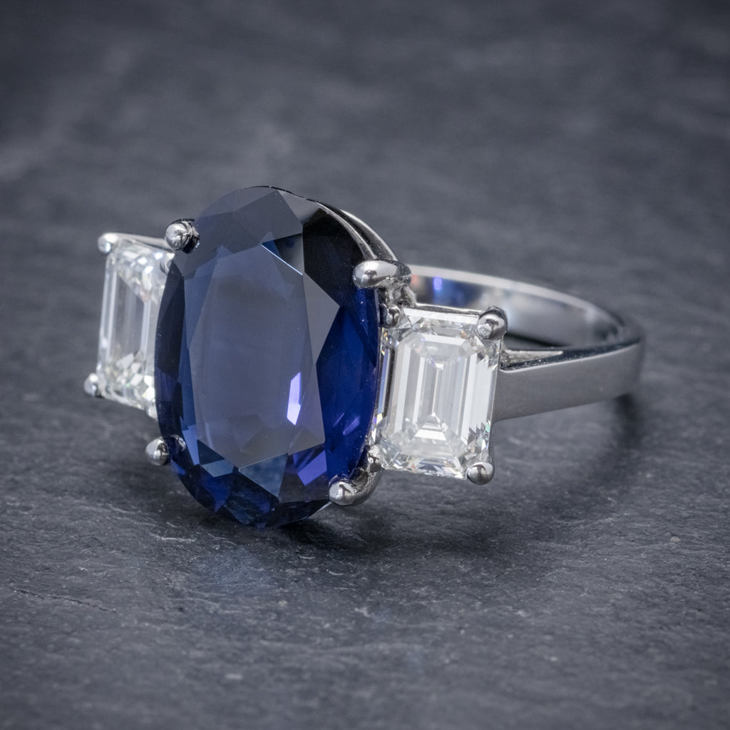 NATURAL SAPPHIRE RING 6.96CT SAPPHIRE 2.07CT DIAMOND PLATINUM CERT SIDE
