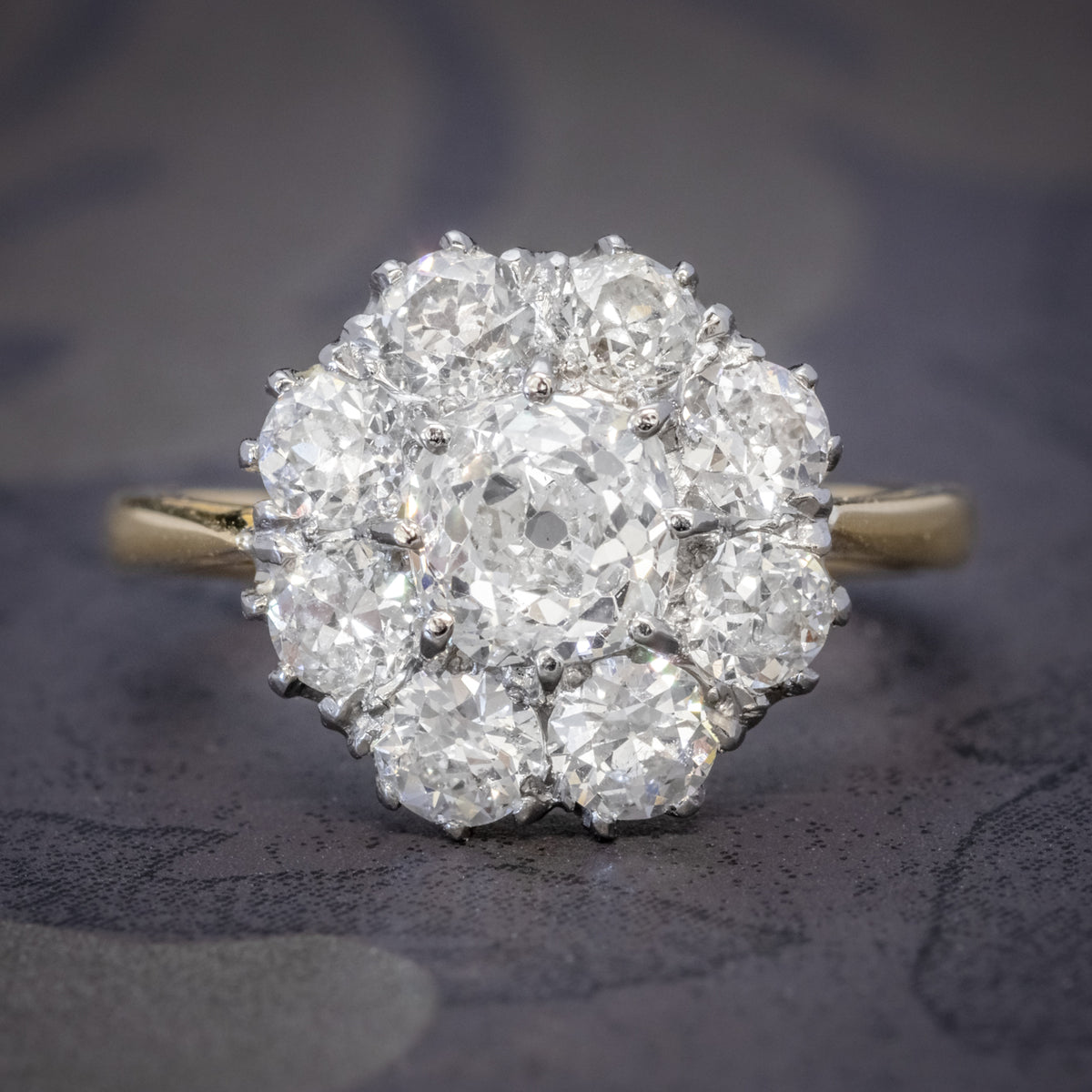 OLD CUSHION CUT DIAMOND CLUSTER RING 18CT GOLD PLATINUM 3CT OF DIAMOND COVER Main image